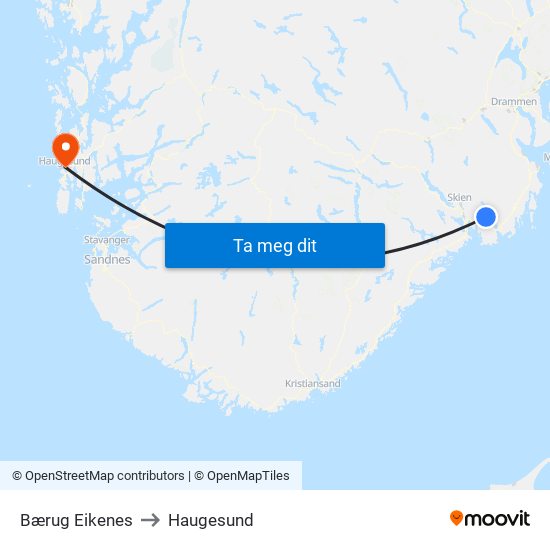 Bærug Eikenes to Haugesund map