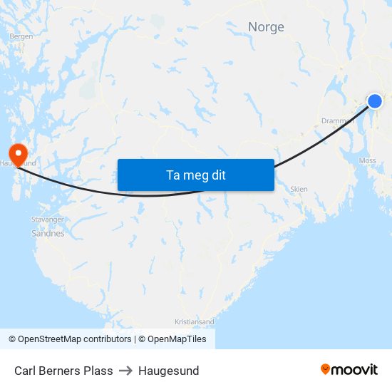 Carl Berners Plass to Haugesund map