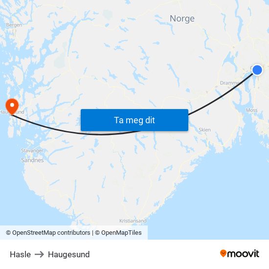 Hasle to Haugesund map