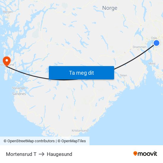 Mortensrud T to Haugesund map