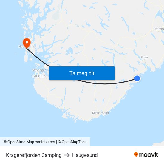 Kragerøfjorden Camping to Haugesund map