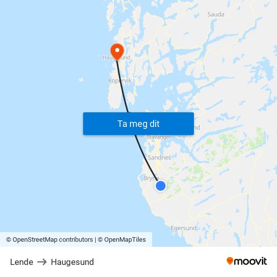 Lende to Haugesund map