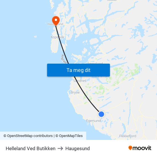 Helleland Ved Butikken to Haugesund map