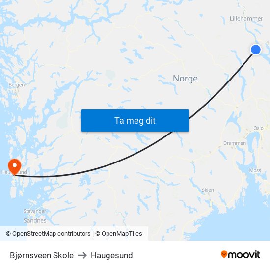 Bjørnsveen Skole to Haugesund map