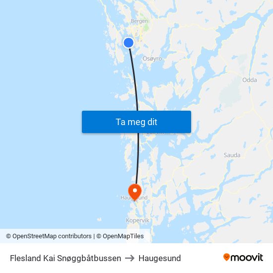 Flesland Kai Snøggbåtbussen to Haugesund map