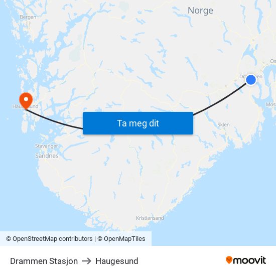 Drammen Stasjon to Haugesund map