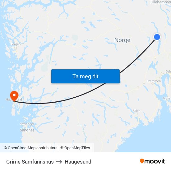 Grime Samfunnshus to Haugesund map