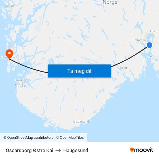 Oscarsborg Østre Kai to Haugesund map