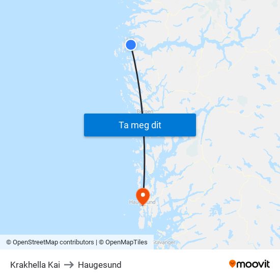Krakhella Kai to Haugesund map