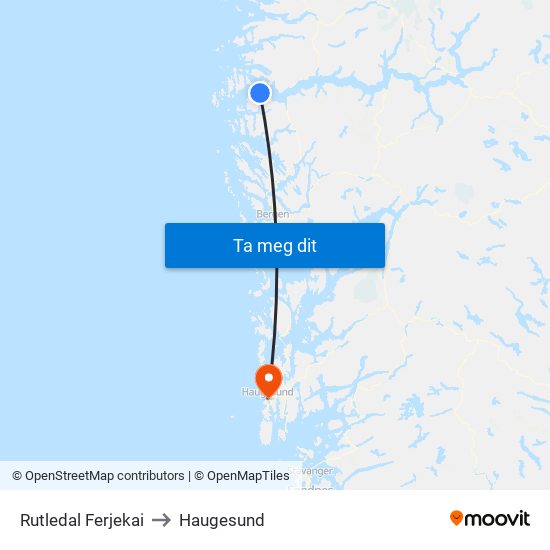 Rutledal Ferjekai to Haugesund map