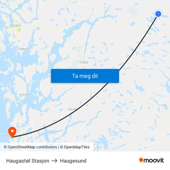 Haugastøl Stasjon to Haugesund map