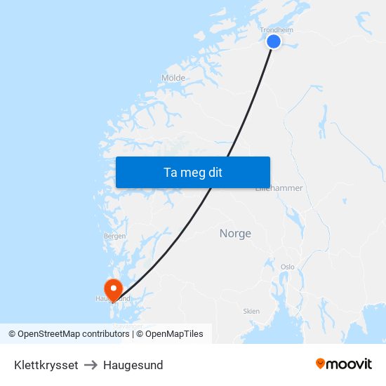 Klettkrysset to Haugesund map