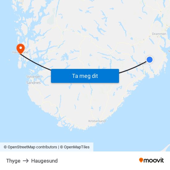 Thyge to Haugesund map