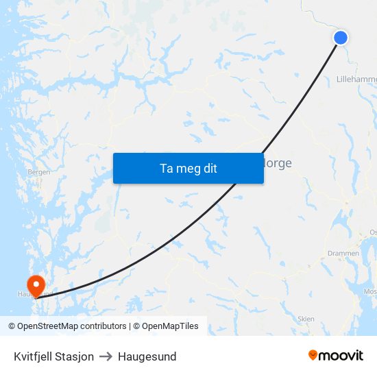 Kvitfjell Stasjon to Haugesund map