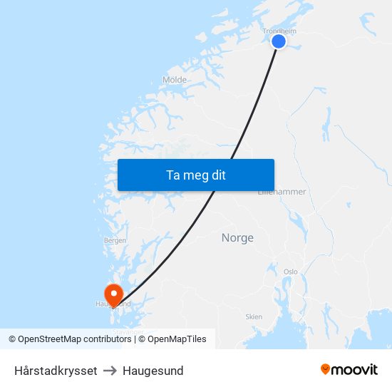 Hårstadkrysset to Haugesund map