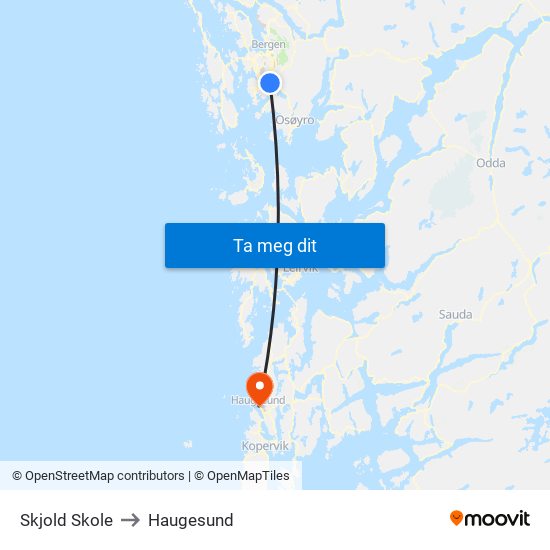 Skjold Skole to Haugesund map