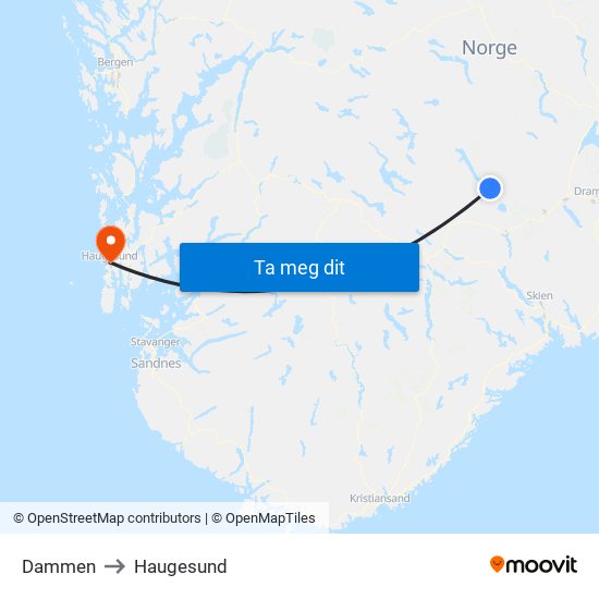 Dammen to Haugesund map