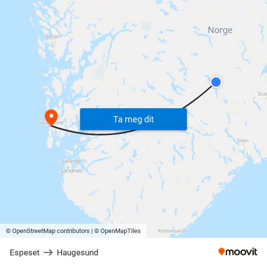 Espeset to Haugesund map