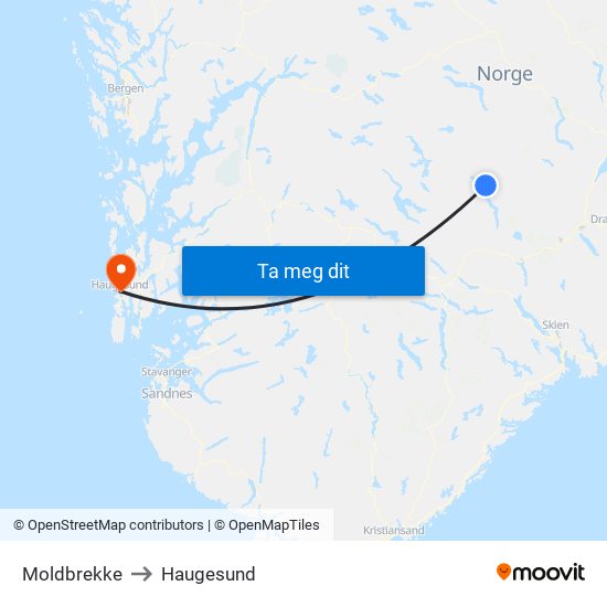 Moldbrekke to Haugesund map