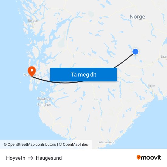 Høyseth to Haugesund map