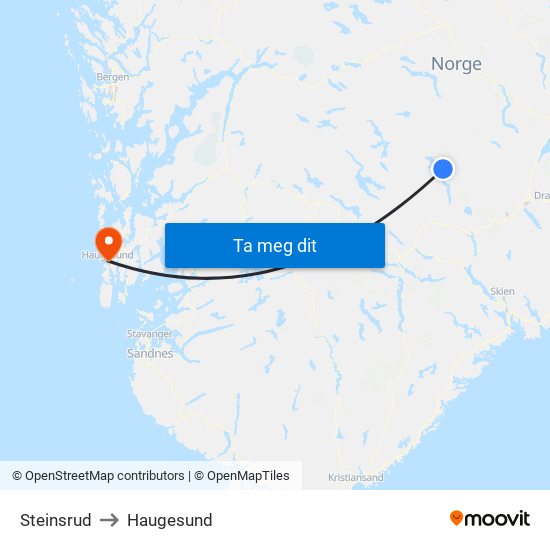 Steinsrud to Haugesund map