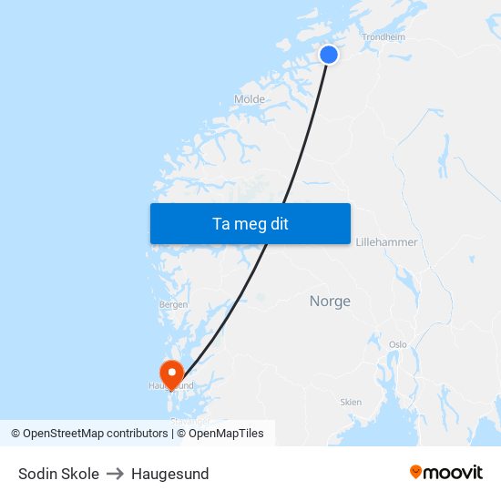 Sodin Skole to Haugesund map