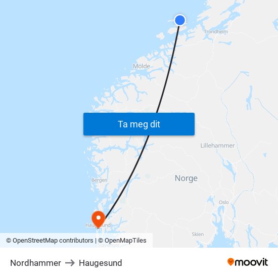 Nordhammer to Haugesund map