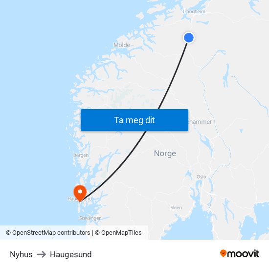 Nyhus to Haugesund map