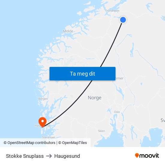 Stokke Snuplass to Haugesund map