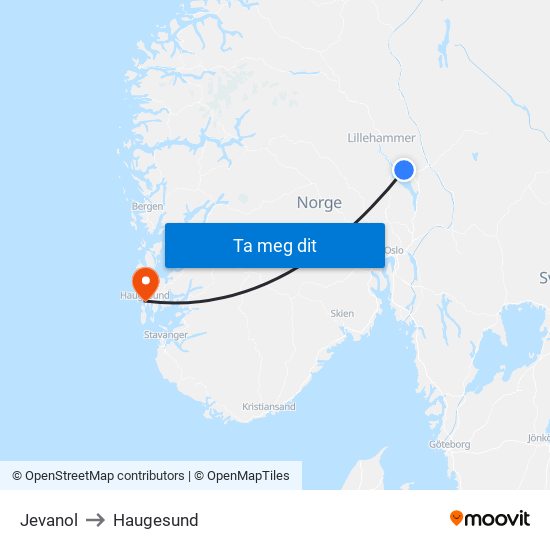 Jevanol to Haugesund map