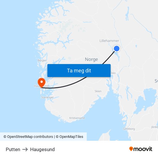 Putten to Haugesund map