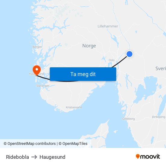 Ridebobla to Haugesund map