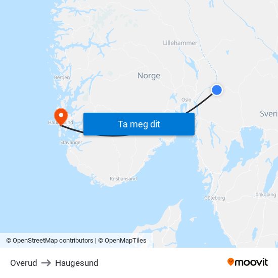 Overud to Haugesund map
