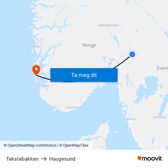 Tekstebakken to Haugesund map