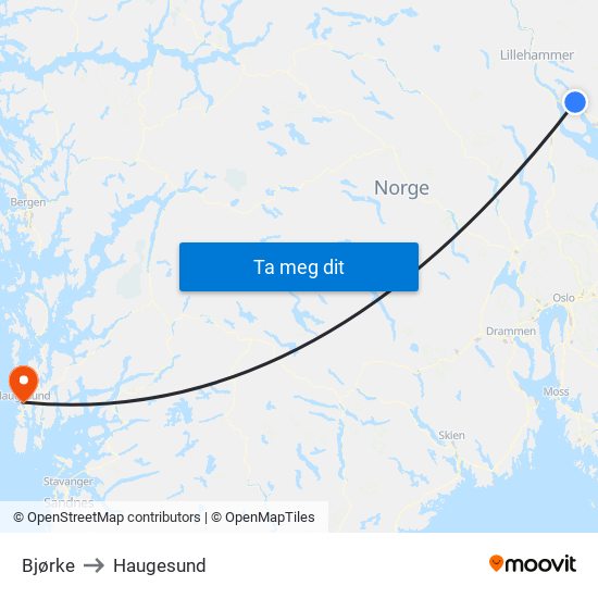 Bjørke to Haugesund map
