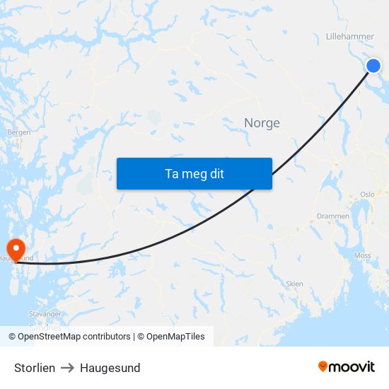 Storlien to Haugesund map