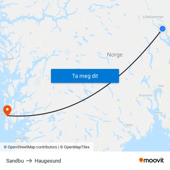 Sandbu to Haugesund map