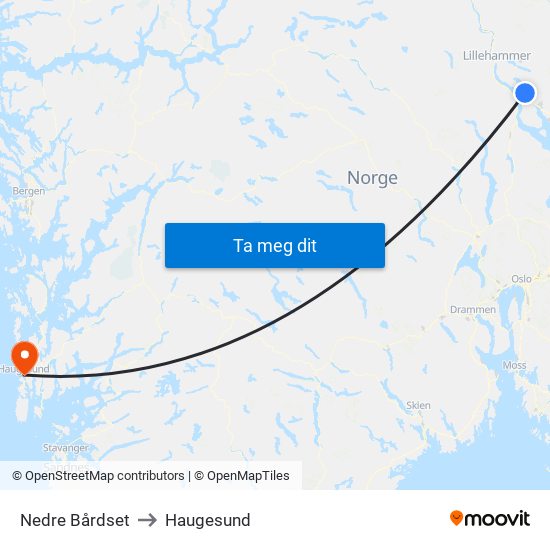 Nedre Bårdset to Haugesund map