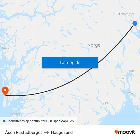 Åsen Rustadberget to Haugesund map