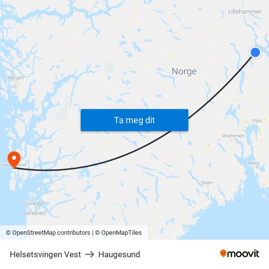 Helsetsvingen Vest to Haugesund map