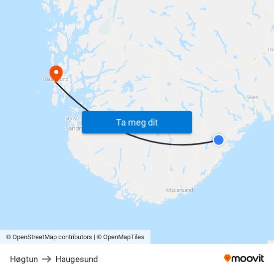Høgtun to Haugesund map