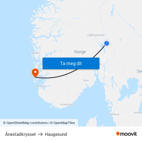 Ånestadkrysset to Haugesund map