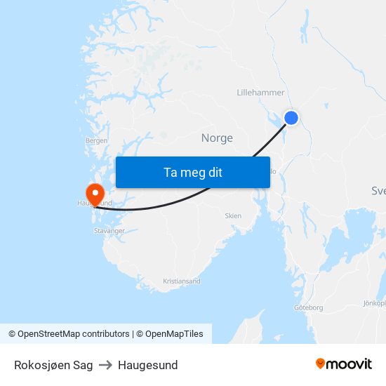 Rokosjøen Sag to Haugesund map