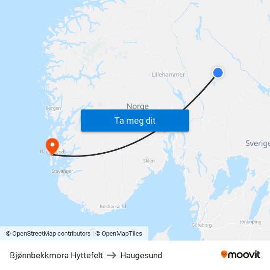 Bjønnbekkmora Hyttefelt to Haugesund map