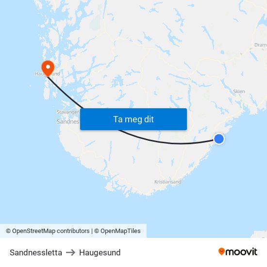 Sandnessletta to Haugesund map