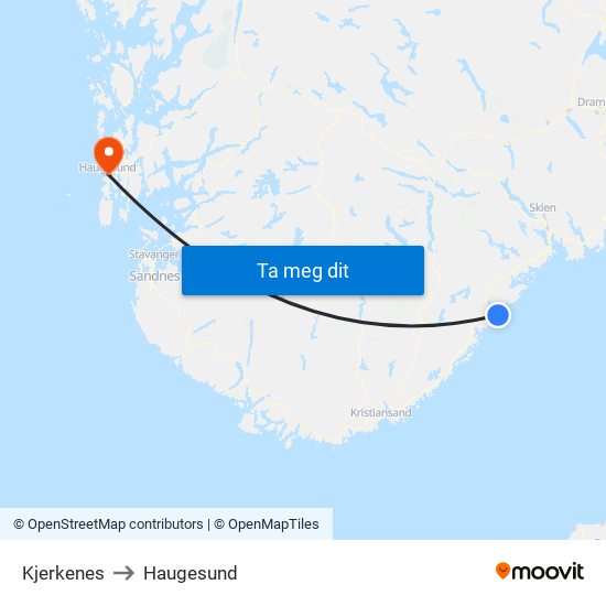 Kjerkenes to Haugesund map