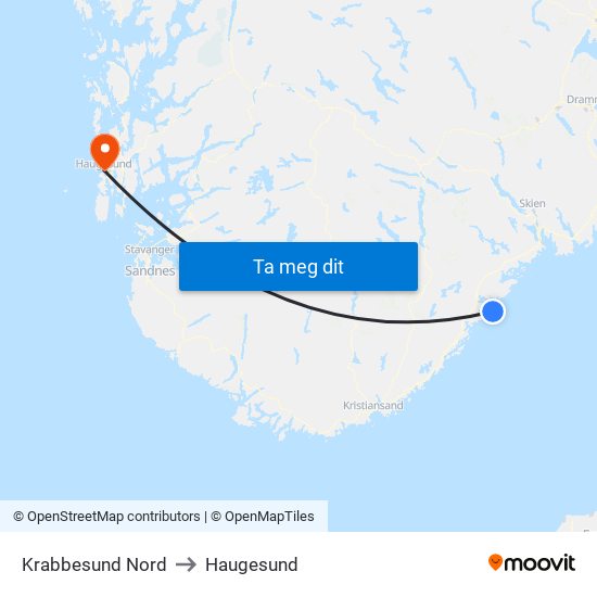 Krabbesund Nord to Haugesund map