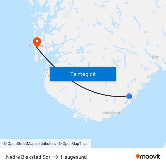 Nedre Blakstad Sør to Haugesund map