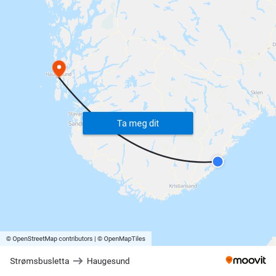 Strømsbusletta to Haugesund map