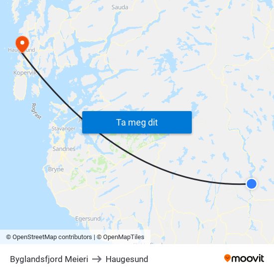Byglandsfjord Meieri to Haugesund map
